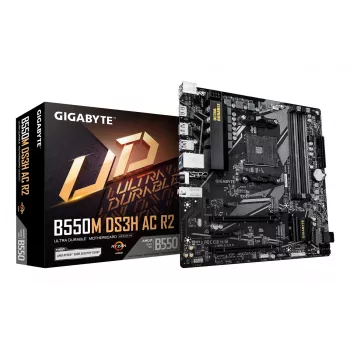 Mātesplate GIGABYTE B550M DS3H AC R2 - AMD Ryzen 5000, 5+3 fāžu VRM, līdz 4733MHz DDR4 (OC), 1xPCIe 4.0 + 1xPCIe 3.0 M.2, Wi-Fi 5, 1GbE LAN, USB 3.2 Gen 1