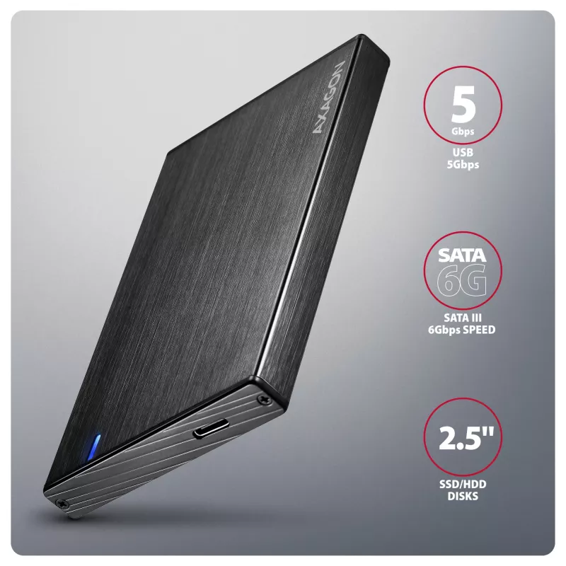 Axagon EE25-XA6C Ārējais disks 2.5 inch SSD/HDD ar USB-C 5Gbps alumīnija korpusā