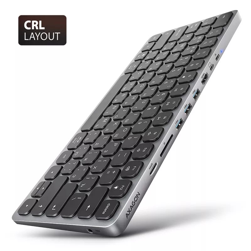 AXAGON HMC-KB-CRL USB 5Gbps centrmezgls ar tastatūru, HDMI 4K/60Hz, 3x USB-A, SD/mSD, audio, PD100, kirilicas izkārtojums
