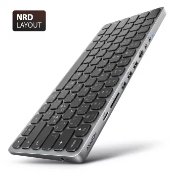 Axagon HMC-KB-NRD, USB 5Gbps centrmezgls ar tastatūru, HDMI 4K/60Hz, 3x USB-A, SD/mSD, audio, PD100, Nordic izkārtojums