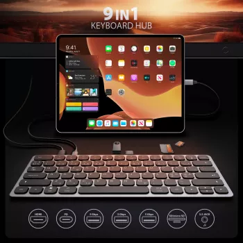 Axagon HMC-KB-NRD, USB 5Gbps centrmezgls ar tastatūru, HDMI 4K/60Hz, 3x USB-A, SD/mSD, audio, PD100, Nordic izkārtojums