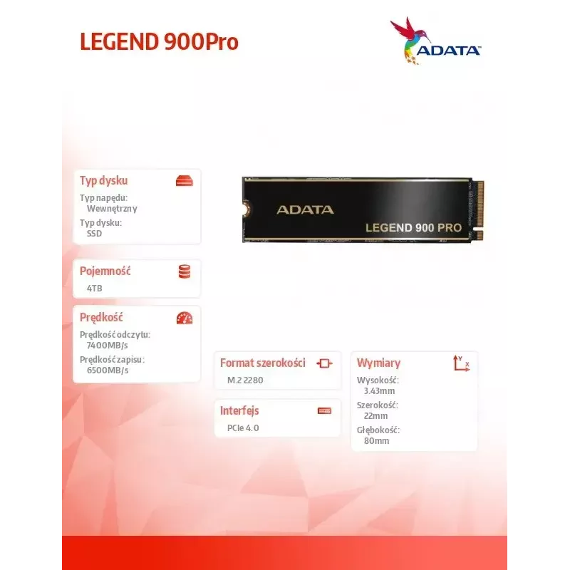 ADATA LEGEND 900Pro 4TB M.2 PCIe 4x4 SSD disks
