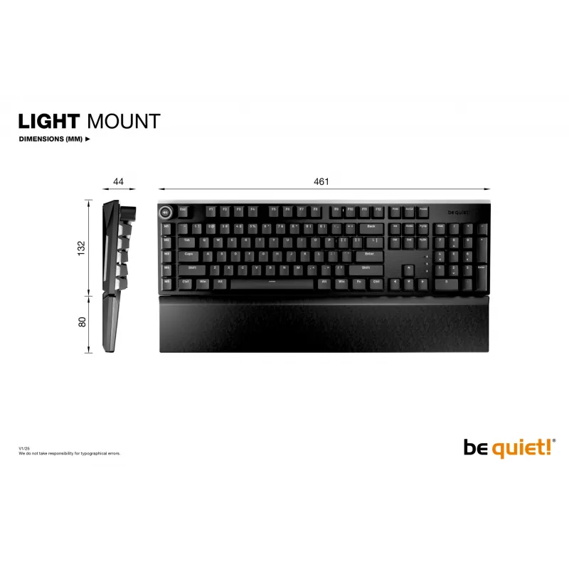 Mehāniskā spēļu tastatūra be quiet! Light Mount Silent Tactile USB QWERTY ASV angļu, RGB, pilna izmēra, USB Type-A uz Type-C kabelis