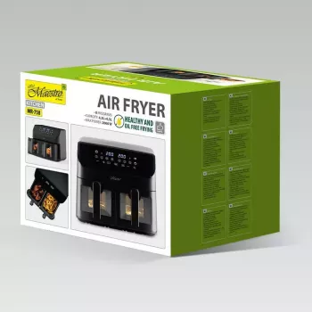 Karstā gaisa fritieris Maestro MR-758, divi grozi 2×4.5 L, 1400–1800 W, 80–200 °C, 8 programmas, 30 min taimeris
