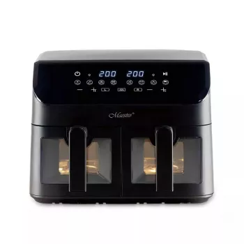 Karstā gaisa fritieris Maestro MR-758, divi grozi 2×4.5 L, 1400–1800 W, 80–200 °C, 8 programmas, 30 min taimeris