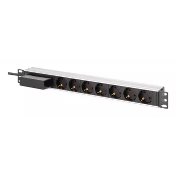 DIGITUS PDU - 1U alumīnija sliedes stiprinājums 7x drošības kontaktligzda 16A 4000W 250VAC 50/60Hz 1x automātiskais slēdzis