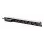 DIGITUS DN-95439 19 collu 1U alumīnija PDU statnei, 7x Schuko ligzdas, automātslēdzis, 16 A, 4000 W, 230 V, 50/60 Hz, 1,8 m vads