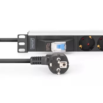 DIGITUS PDU - 1U alumīnija sliedes stiprinājums 7x drošības kontaktligzda 16A 4000W 250VAC 50/60Hz 1x automātiskais slēdzis