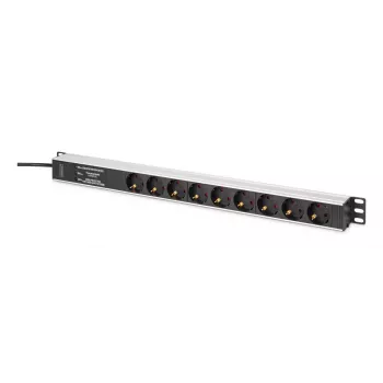 DIGITUS DN-95438 PDU – 1U alumīnija filtrējošs strāvas sadalītājs 9×F 16A 3600W 230V 2m