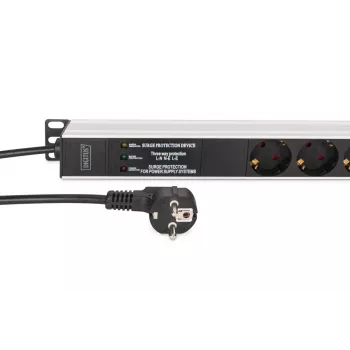 DIGITUS DN-95438 PDU – 1U alumīnija filtrējošs strāvas sadalītājs 9×F 16A 3600W 230V 2m