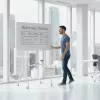 Balta tāfele ergo office ER-306, sausās dzēšanas, vienpusēja, horizontāla, 1190×790 mm, brīvi stāvoša tērauda ar ritentiņiem, magnētiska