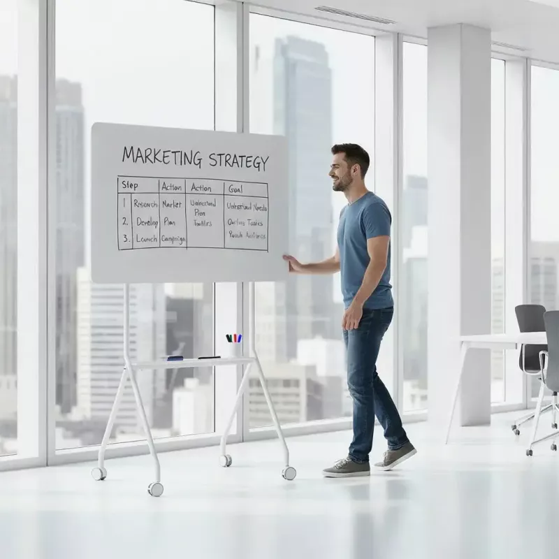 Balta tāfele ergo office ER-306, sausās dzēšanas, vienpusēja, horizontāla, 1190×790 mm, brīvi stāvoša tērauda ar ritentiņiem, magnētiska