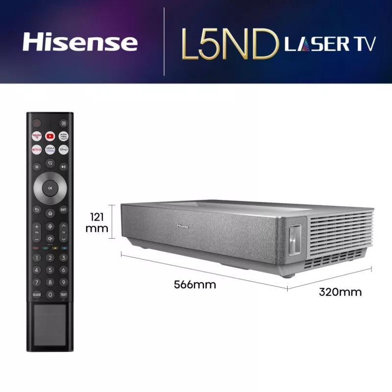 Hisense 120L5ND projektors ar īpaši īsu fokusu 2700 ANSI lūmeni DLP UHD 4K (3840x2160) Melns, Sudrabs 3D