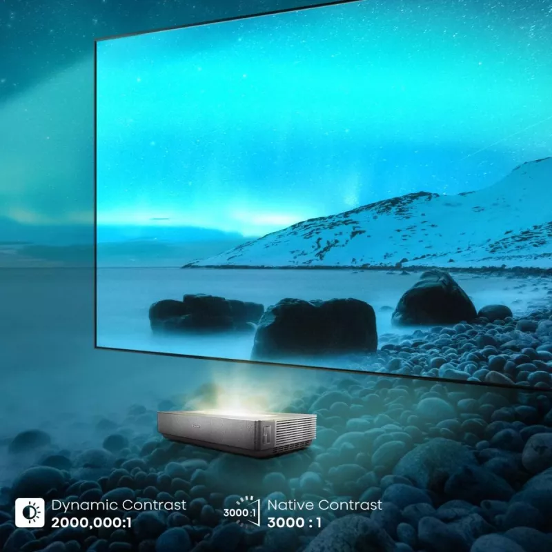 Hisense 120L5ND projektors ar īpaši īsu fokusu 2700 ANSI lūmeni DLP UHD 4K (3840x2160) Melns, Sudrabs 3D