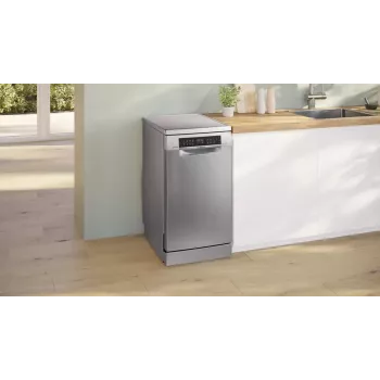 Brīvi stāvoša trauku mazgājamā mašīna Bosch Serie 6 SPS6EMI21E — Šaurā 45 cm, 10 trauku komplekti, 8 programmas, Energoklase B
