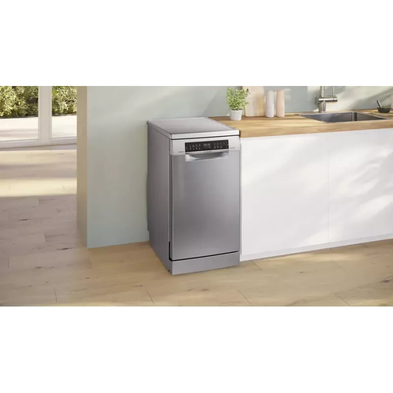 Brīvi stāvoša trauku mazgājamā mašīna Bosch Serie 6 SPS6EMI21E — Šaurā 45 cm, 10 trauku komplekti, 8 programmas, Energoklase B