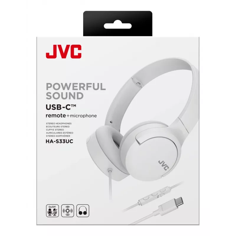 JVC HA-S33UC austiņas ar USB-C, vadu, balss zvaniem un mūzikai, baltas