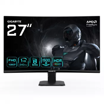 GIGABYTE GS27FC2 27 collu FHD izliekts spēļu monitors - 1920 x 1080, 240Hz, 1ms, 350 cd/m², HDR Ready, HDMI 2.0, DisplayPort 1.4