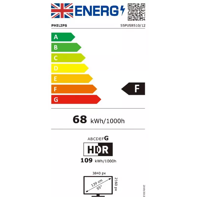 Televizors Philips 55PUS8510 55 collu QLED 4K Ultra HD, Titan OS, Wi-Fi, Bluetooth 5.2, HDR10+, 3×HDMI, 2×USB, 20W, Melns