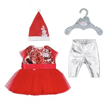 Kleita lellei ZAPF BABY born Ziemassvētku kleita 43 cm lellēm, tekstils, daudzkrāsaina, salokāma, vecumam 3–12 gadi