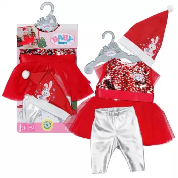 Kleita lellei ZAPF BABY born Ziemassvētku kleita 43 cm lellēm, tekstils, daudzkrāsaina, salokāma, vecumam 3–12 gadi