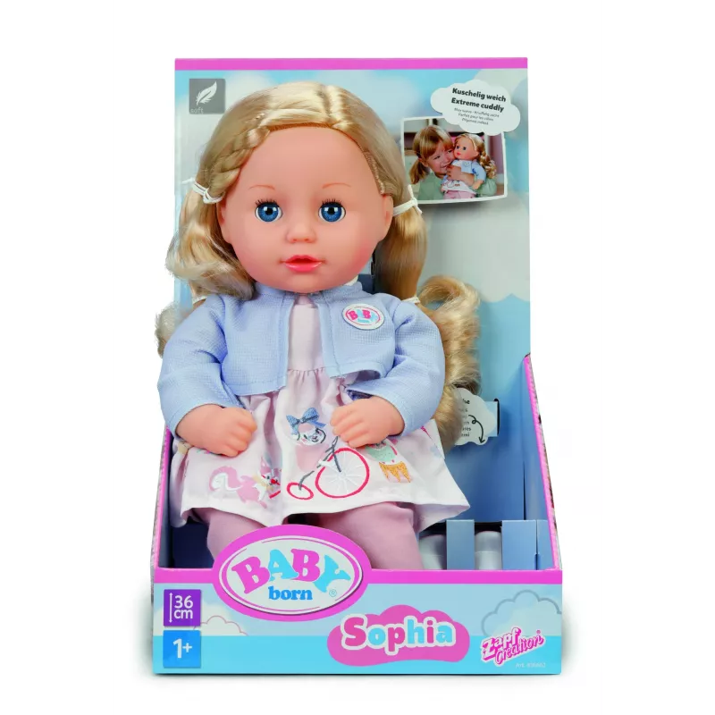 Leļļu zīmols ZAPF BABY born Sophia Rose 36 cm — audums un plastmasa, daudzkrāsains, vecumam no 3+
