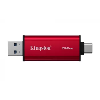 Ārējais SSD Kingston 512GB Dual USB-A/USB-C pārnēsājams, USB 3.2 Gen 2, lasīšana 1050MB/s, rakstīšana 950MB/s, melns/sarkans