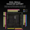 PC korpuss CORSAIR FRAME 5000D RS — Melns, ATX/EATX atbalsts, 3x140 mm priekšējie ventilatori, rūdīts stikls, 250×556×542 mm
