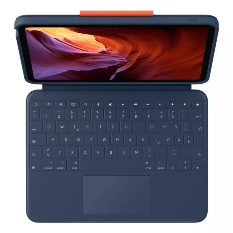 Klaviatūras maciņš Logitech Rugged Combo 4 Touch QWERTZ Vācu Smart Connector Zils iPad 10. paaudzei (A16) Trackpad Dokstacija 256×195×20 mm
