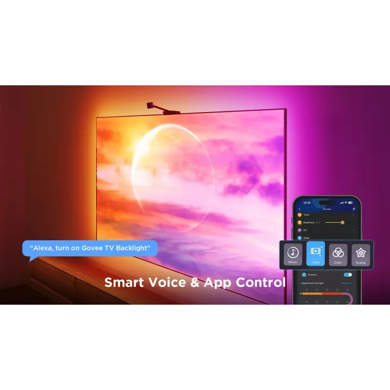 Gudra LED lente Govee H6098 — Wi‑Fi/Bluetooth, melna, 2 kWh/1000h, energoklase G
