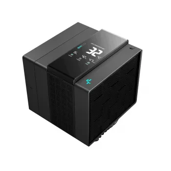 Gaisa dzesētājs DeepCool ASSASSIN IV VC VISION — divi ventilatori 120/140 mm, 300 W TDP, 7 siltuma caurules, LGA115x/LGA1200/LGA1700/LGA20xx saderīgs, Melns