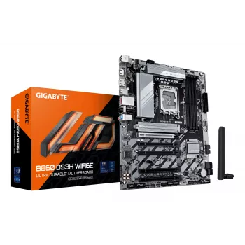 GIGABYTE B860 DS3H WIFI6E mātesplate - Intel Core Ultra sērijas CPU, 8+1+2+2 fāžu VRM, līdz 9066MHz DDR5, 1xPCIe 5.0 + 1xPCIe 4.0 M.2, 2.5GbE LAN, WIFI 6E, USB 3.2 Gen 2x2