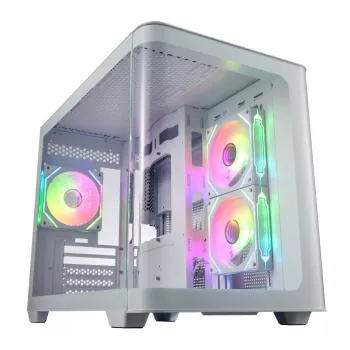 FSP S380-WA korpuss Mini Tower mITX, mATX Balts ARGB, Mikro Tornis, PC, Balts, micro ATX, Mini-ITX, SPCC, Rūdīts stikls, Gaming