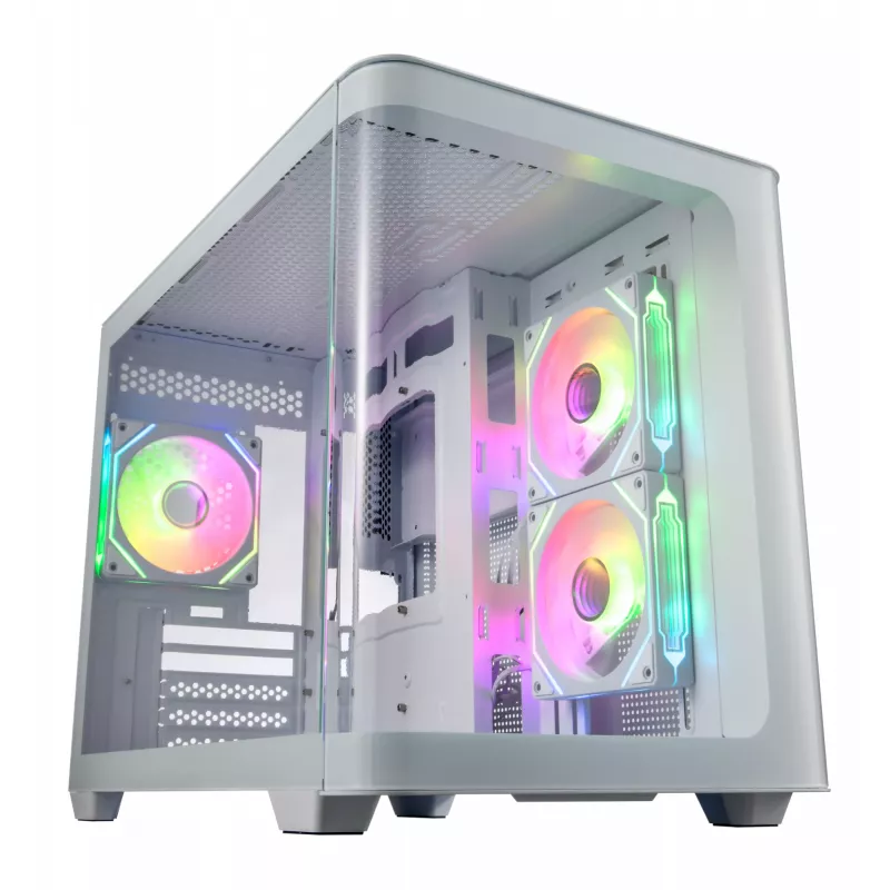 FSP S380-WA korpuss Mini Tower mITX, mATX Balts ARGB, Mikro Tornis, PC, Balts, micro ATX, Mini-ITX, SPCC, Rūdīts stikls, Gaming