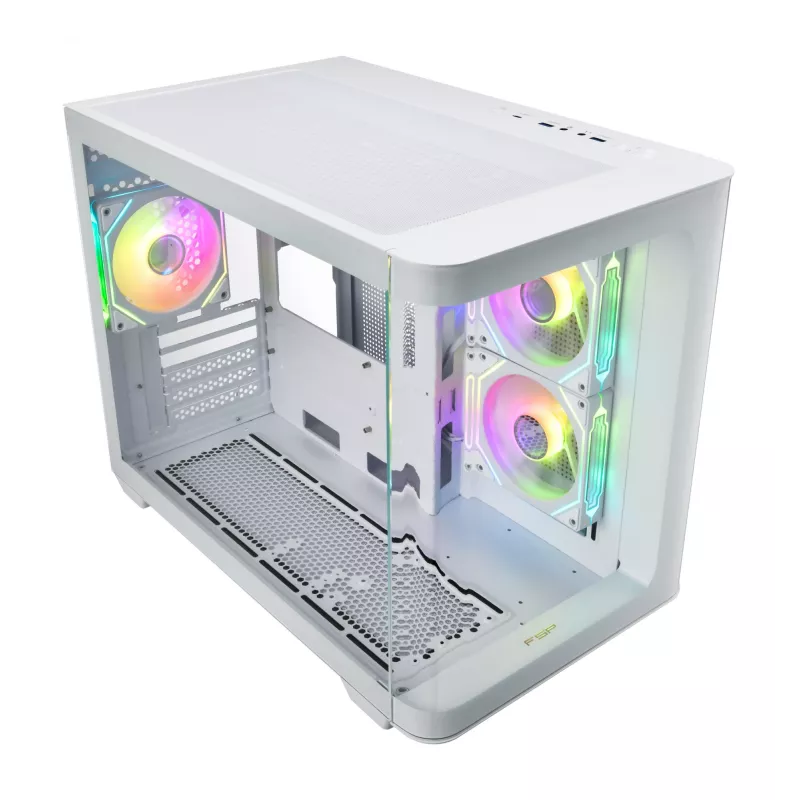 FSP S380-WA korpuss Mini Tower mITX, mATX Balts ARGB, Mikro Tornis, PC, Balts, micro ATX, Mini-ITX, SPCC, Rūdīts stikls, Gaming