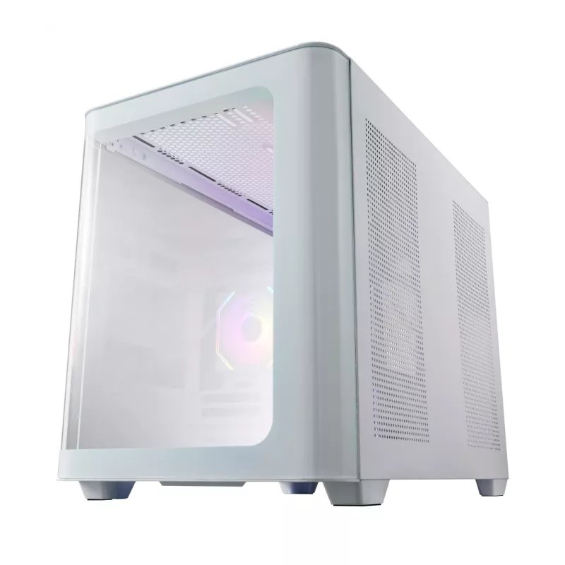 FSP S380-WA korpuss Mini Tower mITX, mATX Balts ARGB, Mikro Tornis, PC, Balts, micro ATX, Mini-ITX, SPCC, Rūdīts stikls, Gaming