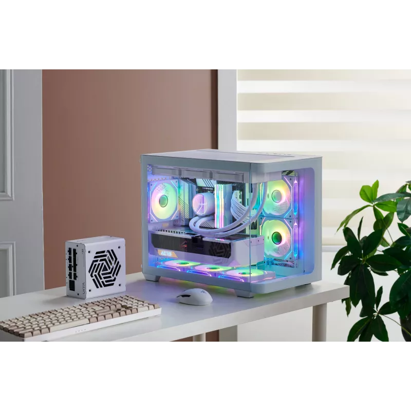 FSP S380-WA korpuss Mini Tower mITX, mATX Balts ARGB, Mikro Tornis, PC, Balts, micro ATX, Mini-ITX, SPCC, Rūdīts stikls, Gaming