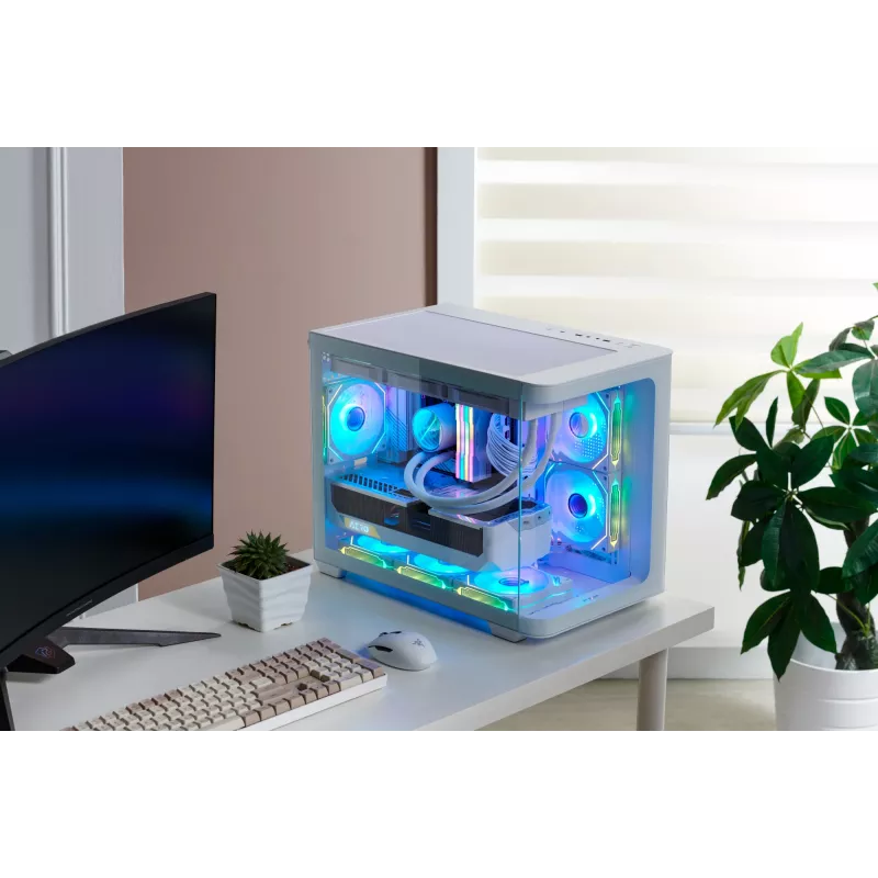 FSP S380-WA korpuss Mini Tower mITX, mATX Balts ARGB, Mikro Tornis, PC, Balts, micro ATX, Mini-ITX, SPCC, Rūdīts stikls, Gaming