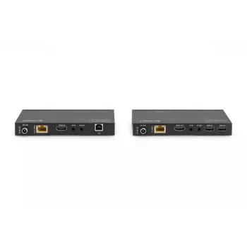 DIGITUS HDBaseT KVM pagarinātāju komplekts, 150m, 4K/60Hz, USB 2.0, PoC, IR, melns