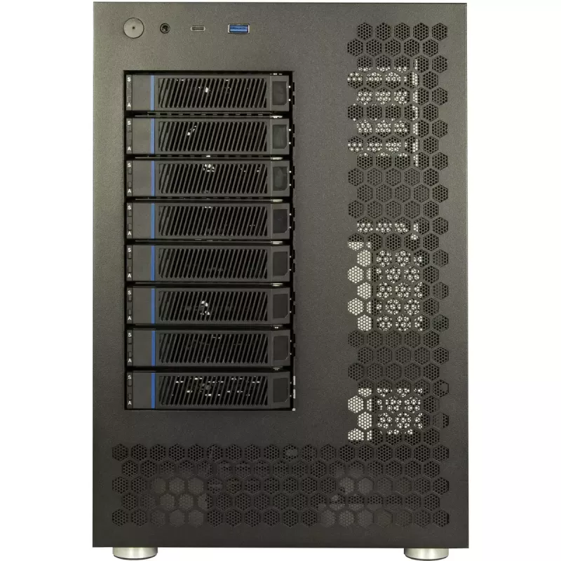 Inter-Tech IPC NAS-8 mini NAS kārba, 8 vietas diskiem, ITX/Micro-ATX/ATX, melnā krāsā