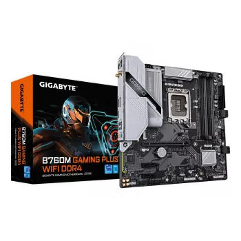 GIGABYTE B760M GAMING PLUS WIFI DDR4 mātesplate - atbalsta 14. paaudzes Intel Core CPU, 4+1+1 fāžu VRM, līdz 5333MHz DDR4 (OC), 2xPCIe 4.0 M.2, Wi-Fi 6, 1 GbE LAN, USB 3.2 Gen 1