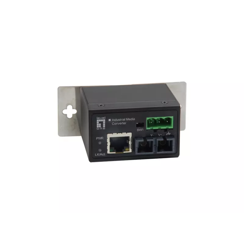LevelOne RJ45 uz SC vienmoda šķiedras industriālais mediju pārveidotājs, 30 km, -40°C līdz 75°C