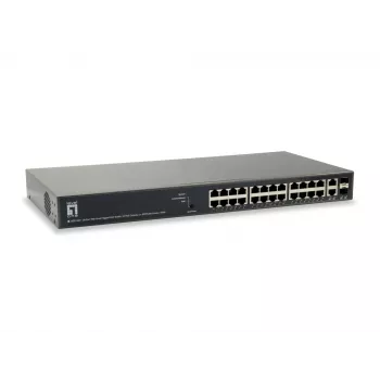 LevelOne TURING 26-Portu Web Smart Gigabit PoE Slēdzis, 24 PoE izejas, 2 x SFP/RJ45 Combo, 185W, 802.3at/af PoE