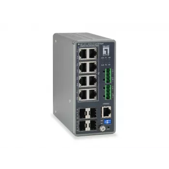 LevelOne IGP-1271 12-Port L3 Lite Pārvaldāms Gigabit Rūpnieciskais Slēdzis, 8 PoE Porti, 240W, 802.3at/af PoE, 4 x SFP, -40°C līdz 75°C
