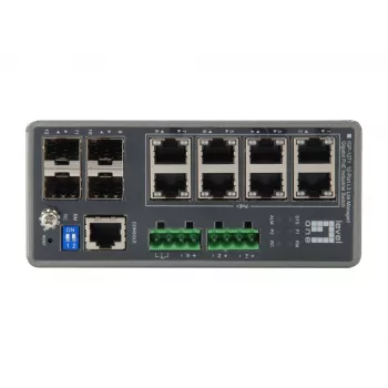 LevelOne IGP-1271 12-Port L3 Lite Pārvaldāms Gigabit Rūpnieciskais Slēdzis, 8 PoE Porti, 240W, 802.3at/af PoE, 4 x SFP, -40°C līdz 75°C
