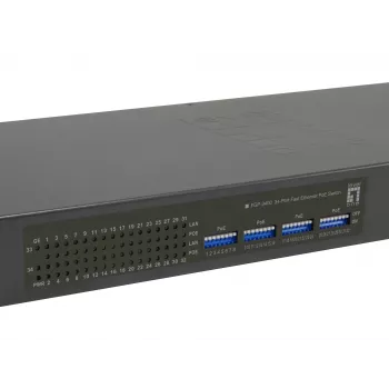 LevelOne 34-Portu Fast Ethernet PoE Slēdzis, 802.3at/af PoE, 32 PoE Izejas, 2 x Gigabit RJ45, 380W