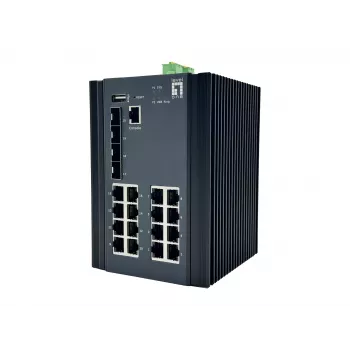 LevelOne IGU-2071 20-Port L2 Plus pārvaldāms industriālais Gigabit slēdzis, 16x 1GbE RJ45, 4x 1/2.5GbE SFP, DIN-sliedes, -40°C līdz 80°C