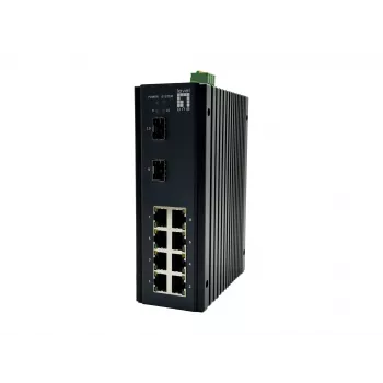 LevelOne IGU-1071 10-Port L2 Plus pārvaldāms industriālais slēdzis, 8x 1GbE RJ45, 2x 1/2.5GbE SFP, DIN-sliedes, -40°C līdz 75°C