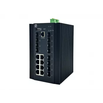 LevelOne IGX-2072 20-Port L2+ Rūpnieciskais Slēdzis, 8 x 1GbE RJ45, 8 x 1GbE SFP, 4 x 1/2.5/10GbE SFP+, DIN-Sliede, -40°C līdz 80°C