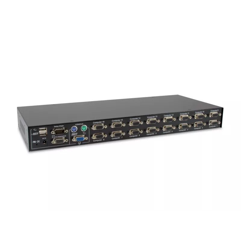 LevelOne KVM-3216 16-Port PS/2-USB VGA KVM Slēdzis, 2048 x 1536 pikseļi, Rack montāža, 1U, Melns